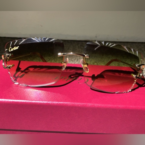 Big C Cartier wire sunglasses diamond cut lens transparent green and gold - Picture 1 of 7